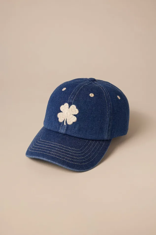 Acid Wash Denim Cap With Clover Denim Blue Men Lucky Brand Hats