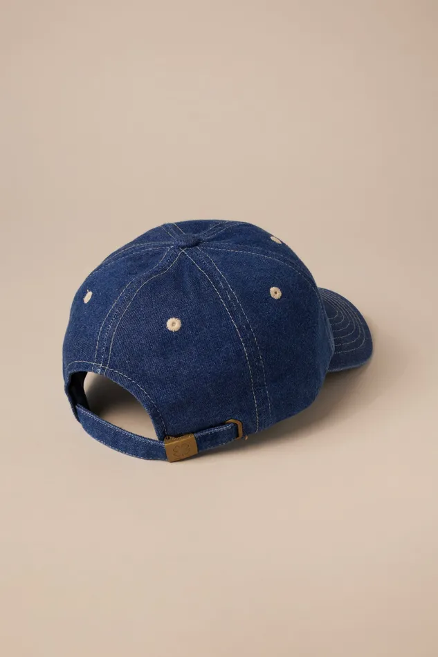 Acid Wash Denim Cap With Clover Denim Blue Men Lucky Brand Hats