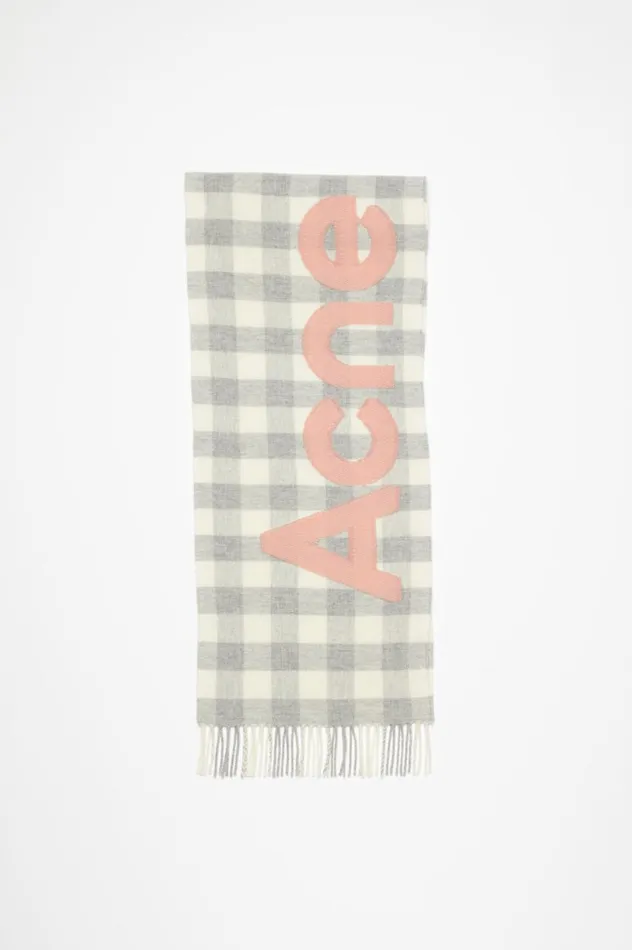 Acne Studios Check Logo Scarf Greypink Men Scarves