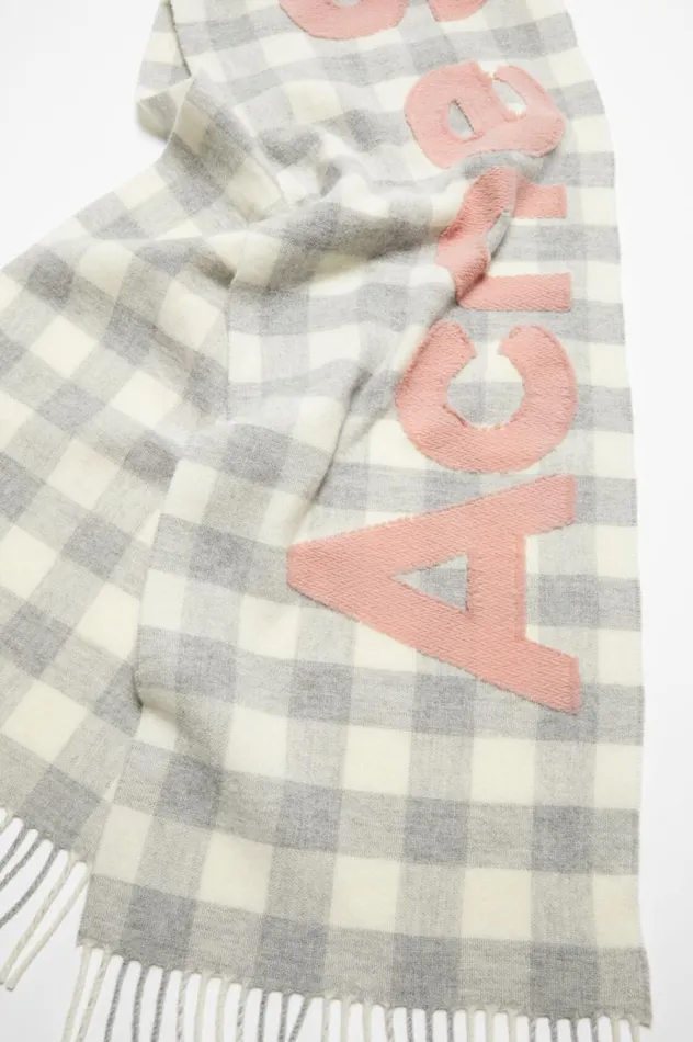 Acne Studios Check Logo Scarf Greypink Men Scarves