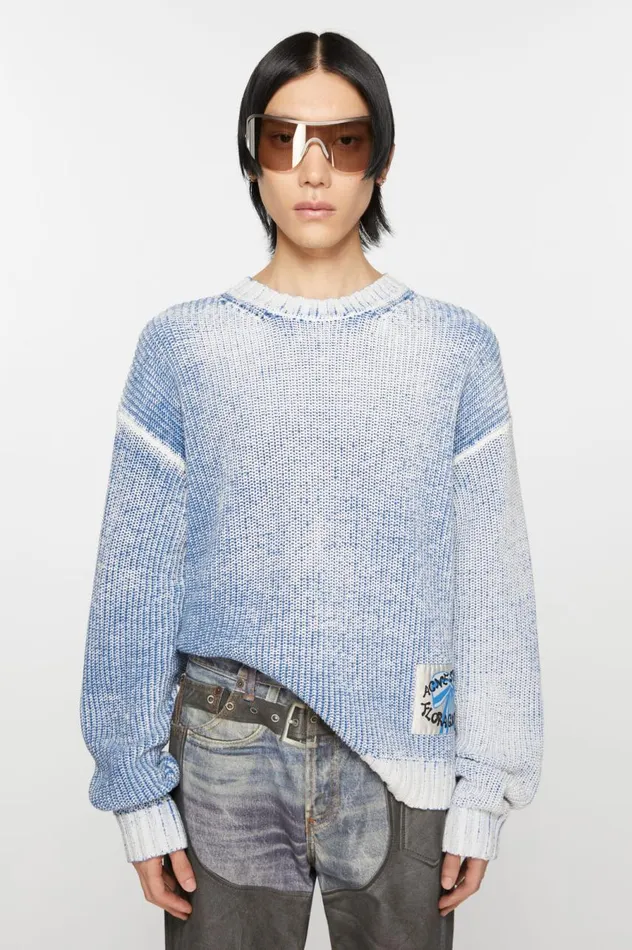Acne Studios Crew Neck Jumper Old Bluewhite Men Knitwear