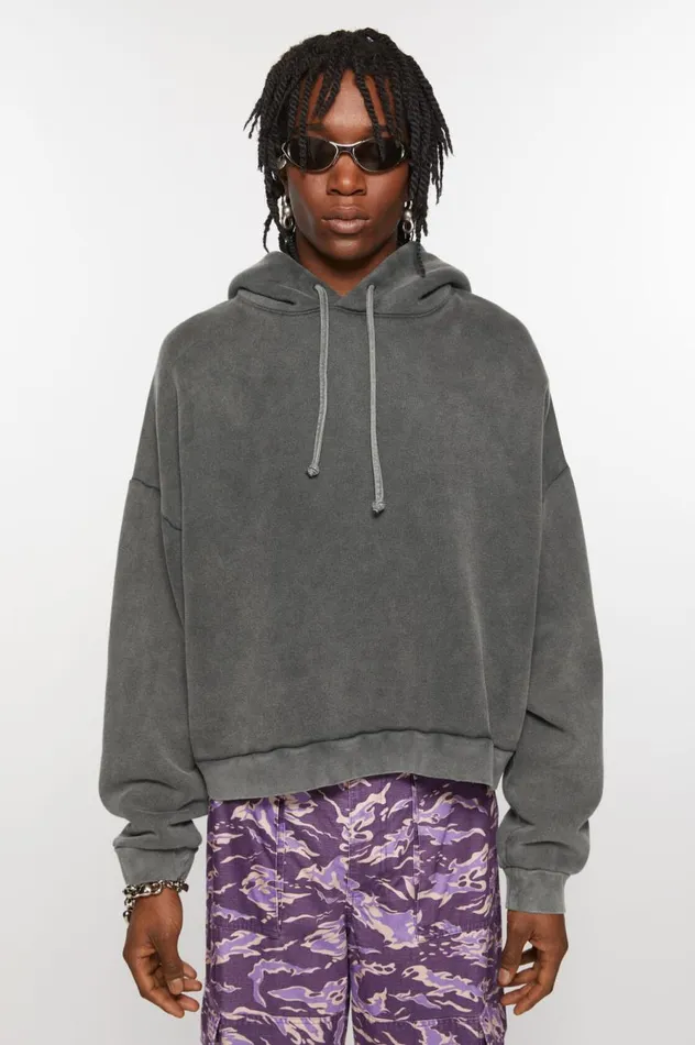 Acne Studios Hooded Sweater Logo Patch Faded Black Men Sweatshirts