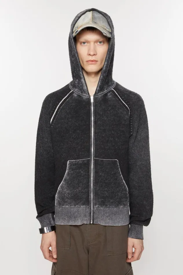 Acne Studios Hooded Zipper Sweater Black Men Knitwear