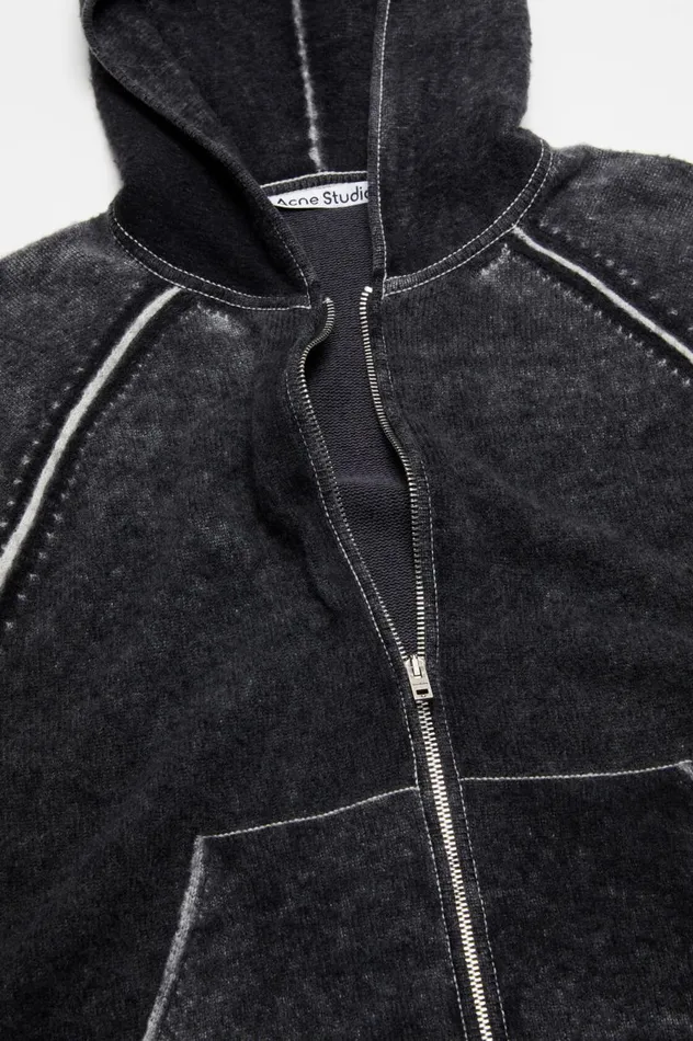 Acne Studios Hooded Zipper Sweater Black Men Knitwear