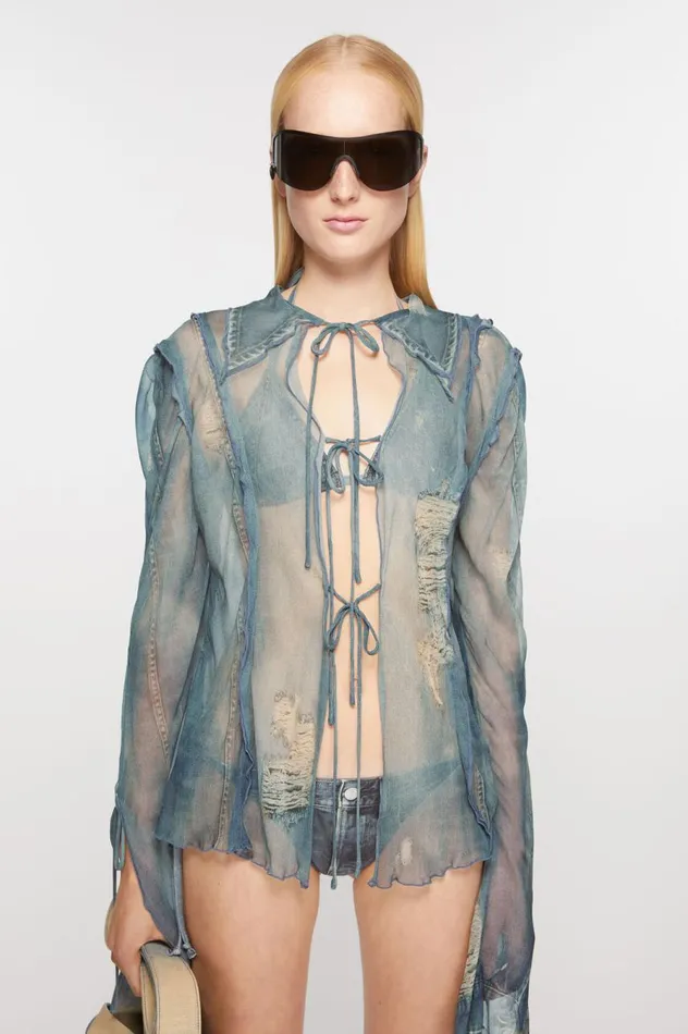 Acne Studios Print Blouse Denim Blue Women Shirts and Blouses