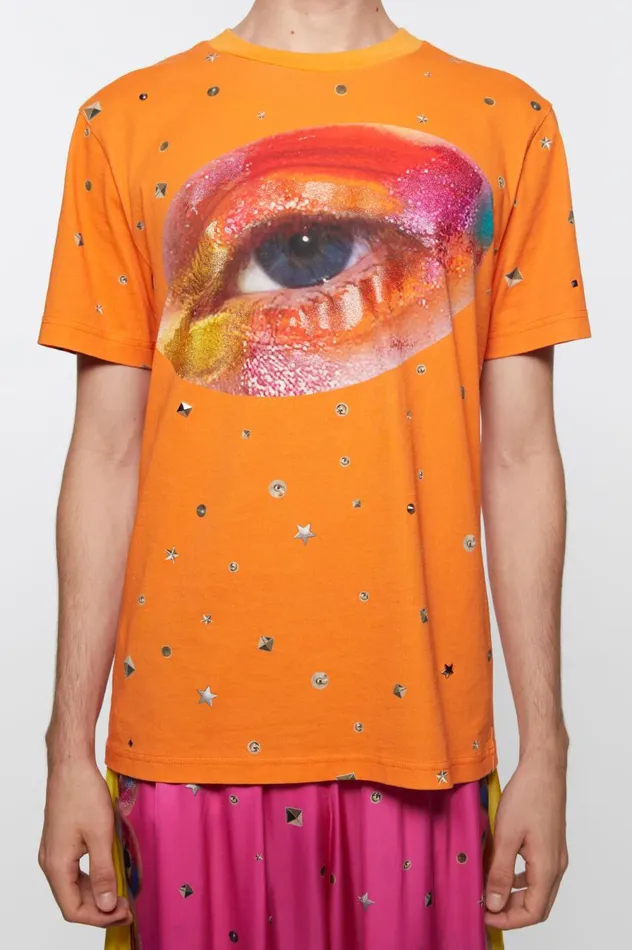 Acne Studios Printed Tshirt Bright Orange Women Tshirts