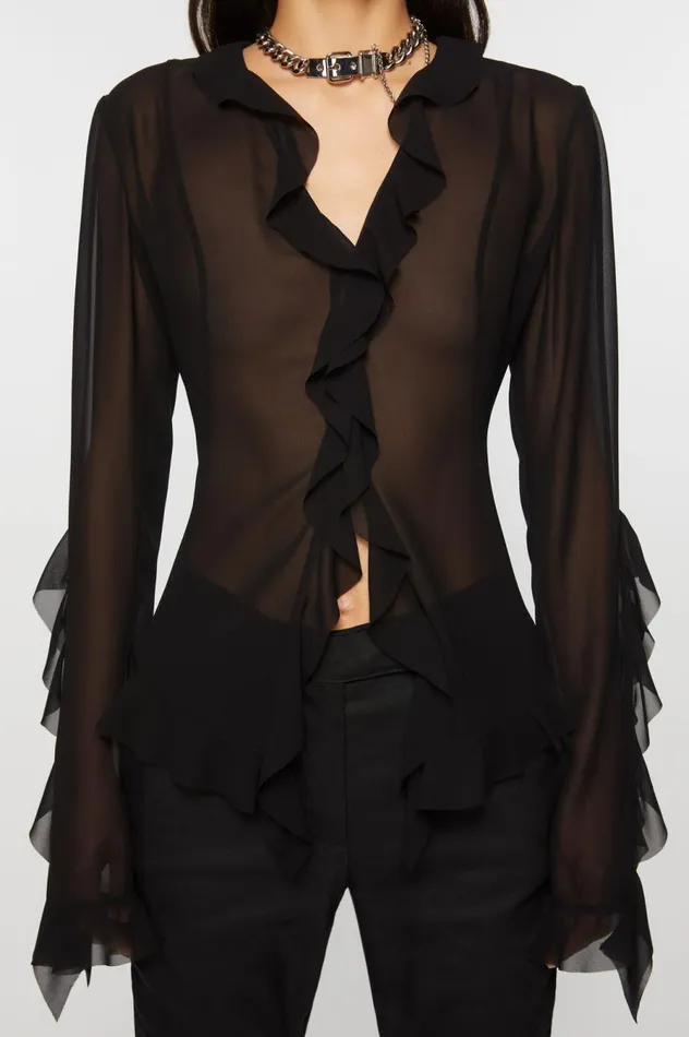 Acne Studios Ruffle Blouse Black Women Shirts and Blouses