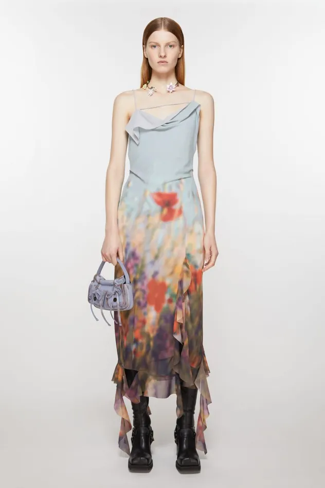 Acne Studios Ruffle Strap Dress Dusty Blue Women Dresses