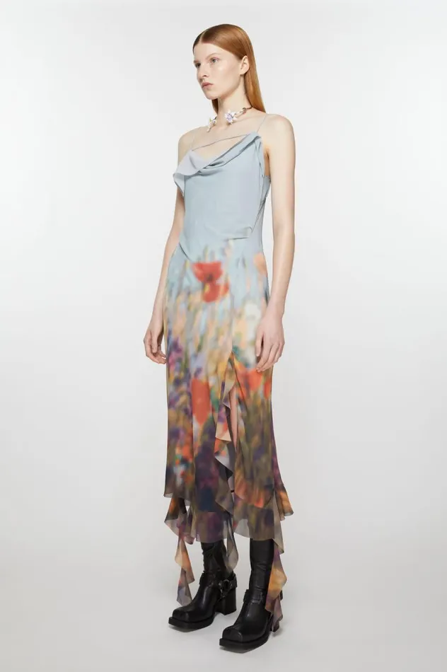 Acne Studios Ruffle Strap Dress Dusty Blue Women Dresses