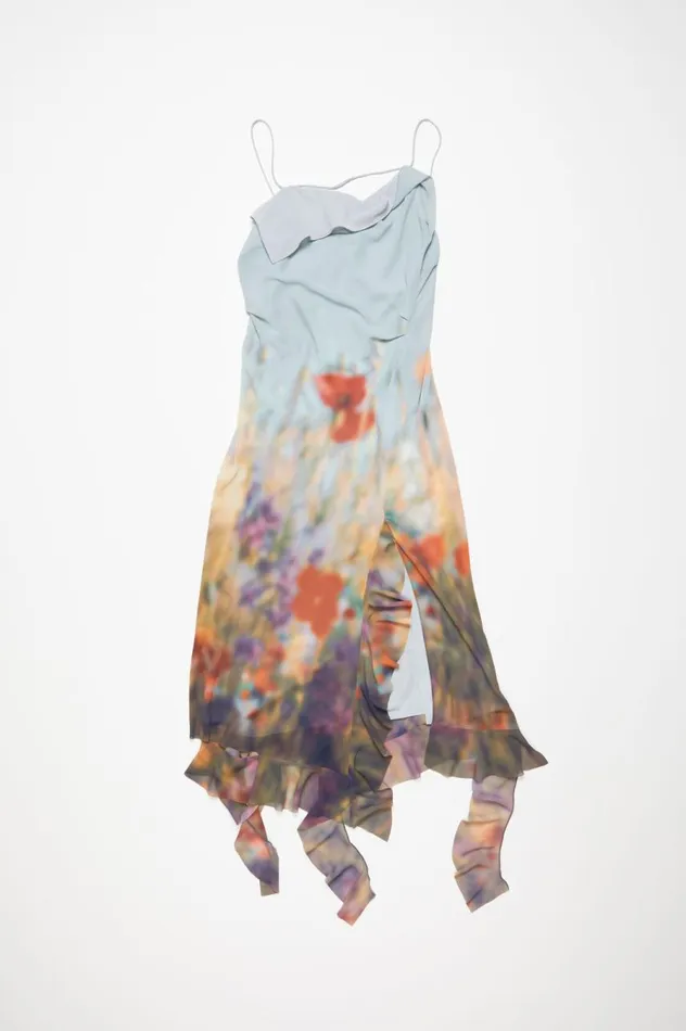 Acne Studios Ruffle Strap Dress Dusty Blue Women Dresses