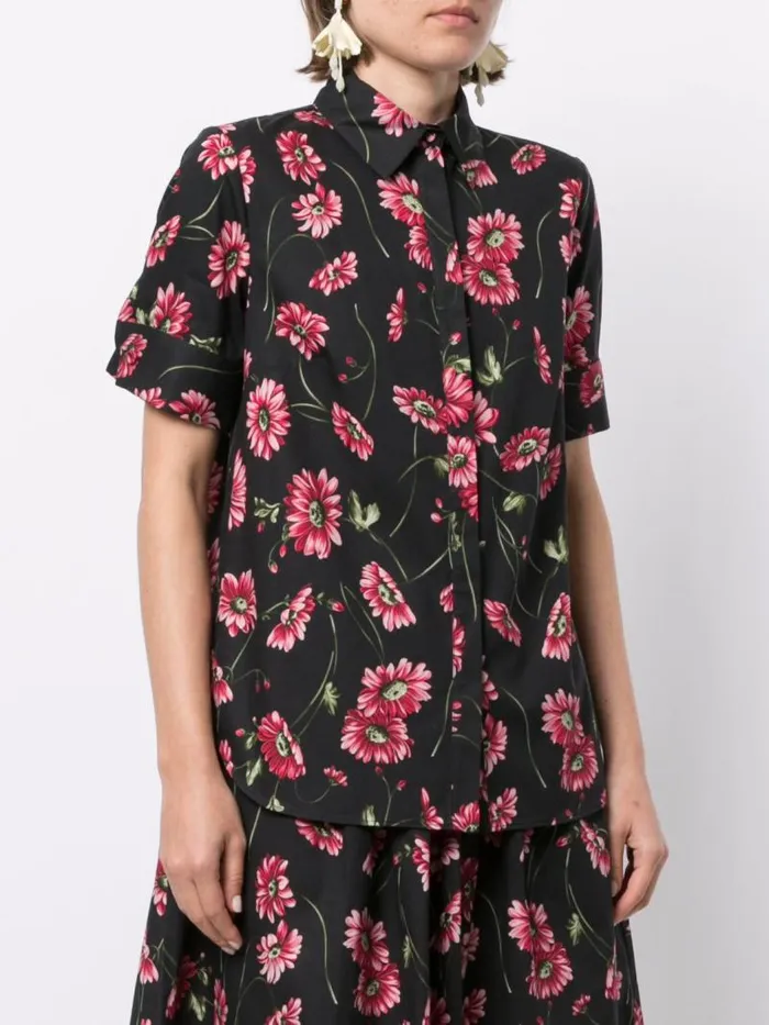 Adam Lippes Tops Short Sleeve Trapeze Top In Printed Poplin Black Daisy 8211 Women Adam Lippes Tops Short Sleeve Trapeze Top In Printed Poplin Black Daisy 8211 Women