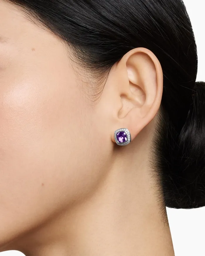 Albion Stud Earrings In Sterling Silver With Amethyst And Diamonds 7mm Women David Yurman Stud Albion Stud Earrings In Sterling Silver With Amethyst And Diamonds 7mm Women David Yurman Stud