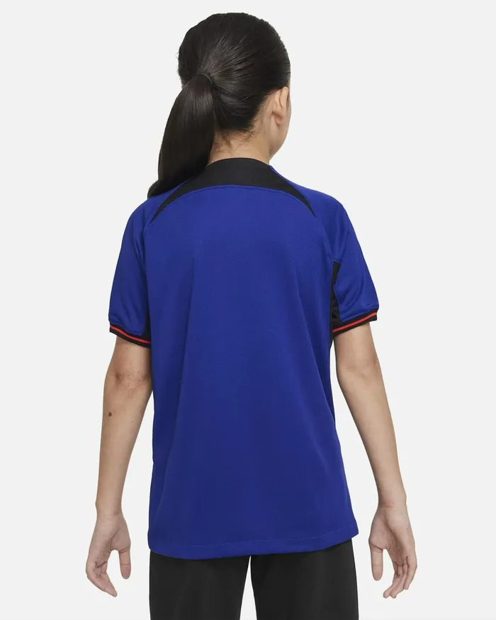All Clothing Kids Nike Netherlands 202223 Stadium Away Deep Royal Blueblackhabanero Red