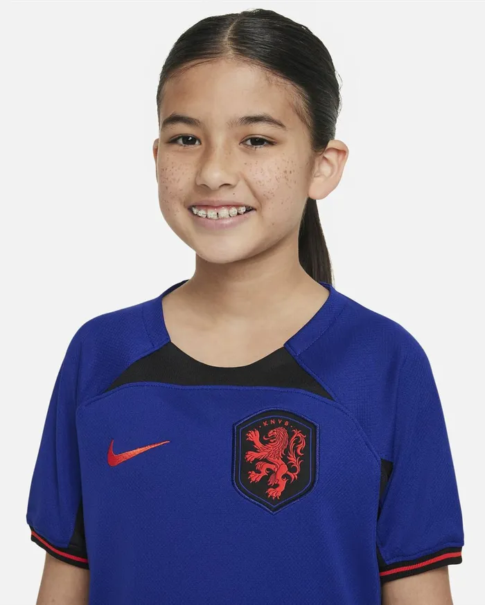 All Clothing Kids Nike Netherlands 202223 Stadium Away Deep Royal Blueblackhabanero Red
