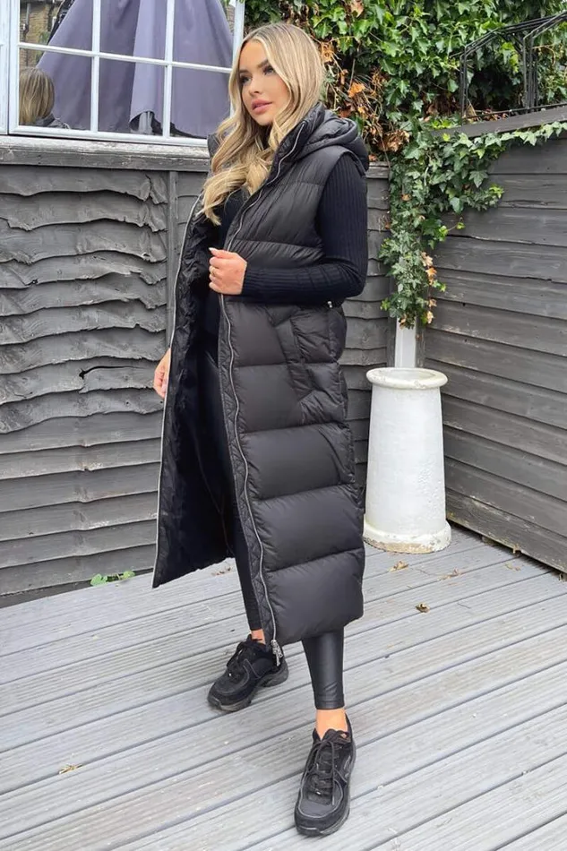 AX Paris Coats 038 Jackets Black Drawstring Waist Puffer Gilet
