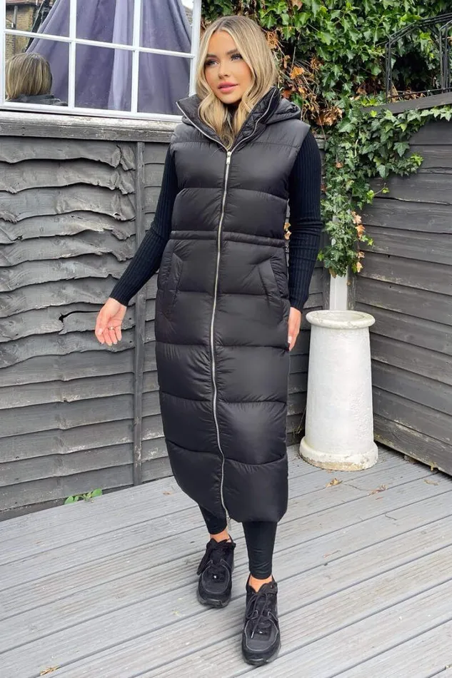 AX Paris Coats 038 Jackets Black Drawstring Waist Puffer Gilet