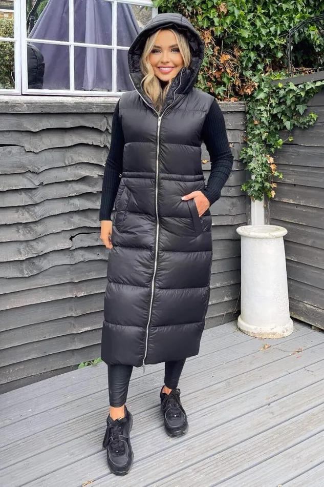 AX Paris Coats 038 Jackets Black Drawstring Waist Puffer Gilet