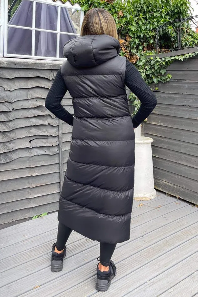 AX Paris Coats 038 Jackets Black Drawstring Waist Puffer Gilet