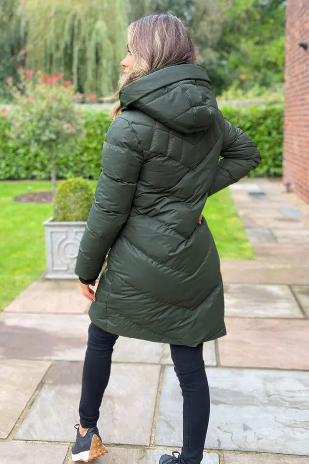 AX Paris Coats 038 Jackets Khaki LongLine Padded Coat