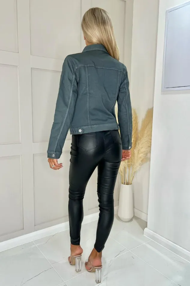 AX Paris Coats 038 Jackets Slate Grey Lightweight Denim Jacket