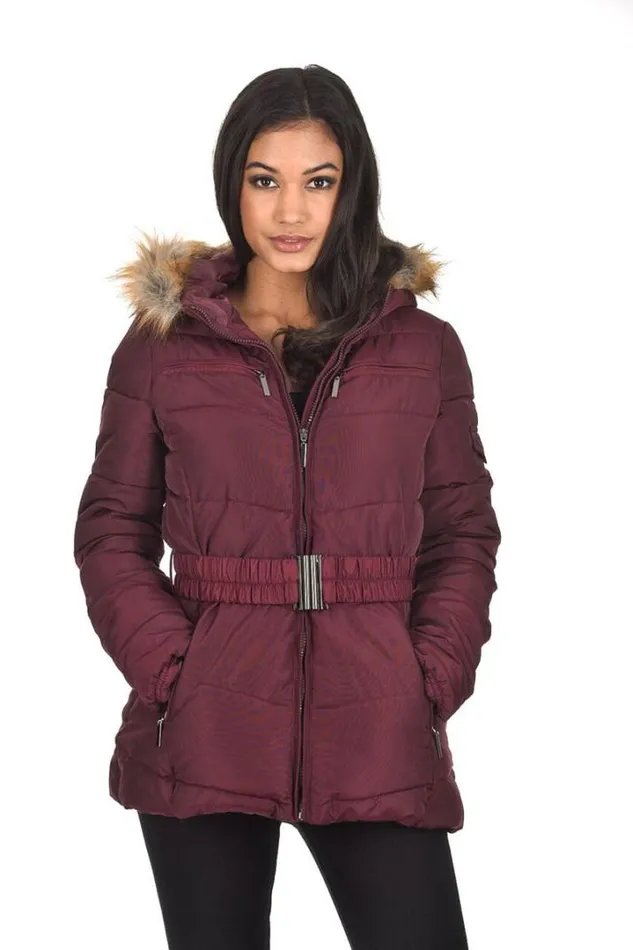 AX Paris Coats 038 Jackets Wine Padded Puffer Jacket