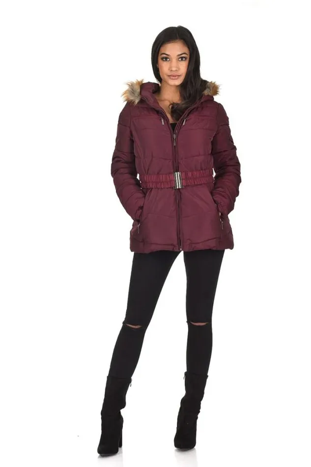 AX Paris Coats 038 Jackets Wine Padded Puffer Jacket