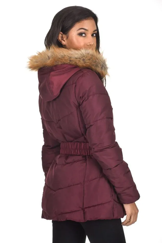 AX Paris Coats 038 Jackets Wine Padded Puffer Jacket