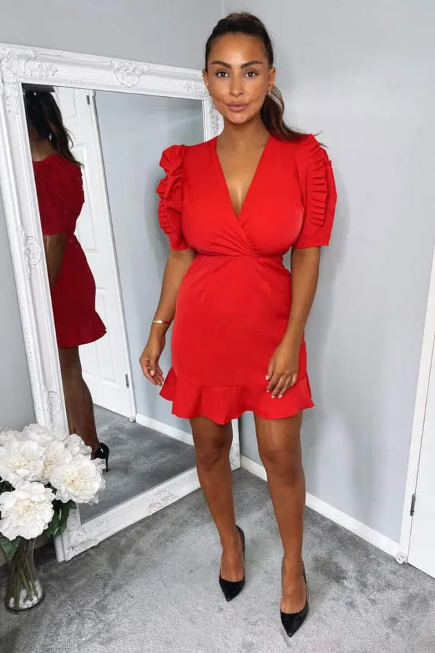 AX Paris Cocktail Dresses Red Pleated Sleeve Wrap Dress