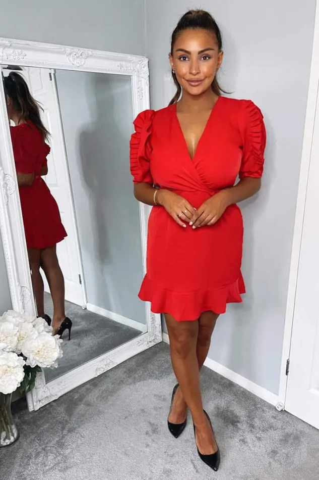 AX Paris Cocktail Dresses Red Pleated Sleeve Wrap Dress