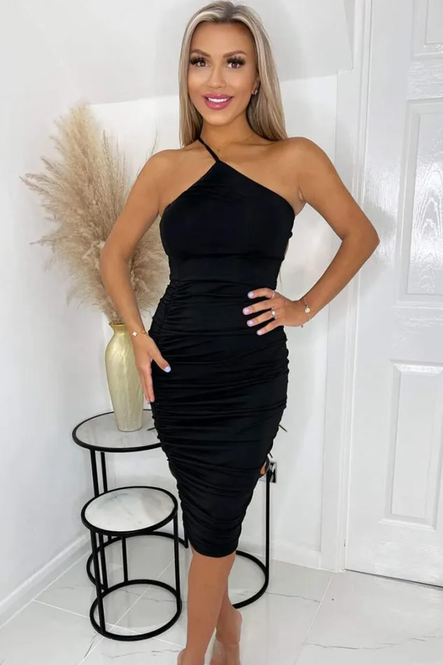 AX Paris Dresses Black One Strap Ruched Bodycon Dress