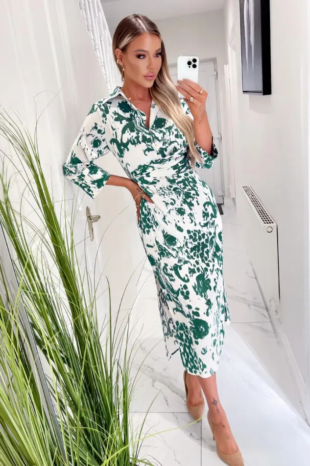 AX Paris Dresses Cream And Green Printed Button Up Top Midi Dress