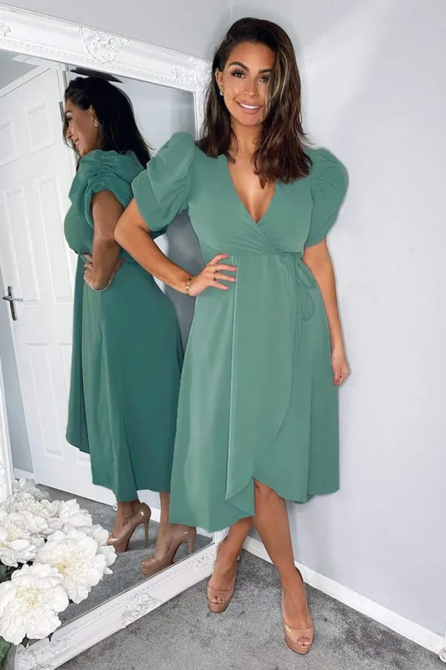 AX Paris Dresses Duck Egg Wrap Over Tie Midi Dress