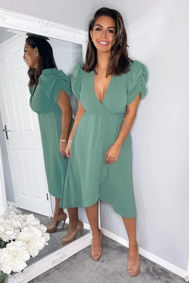 AX Paris Dresses Duck Egg Wrap Over Tie Midi Dress
