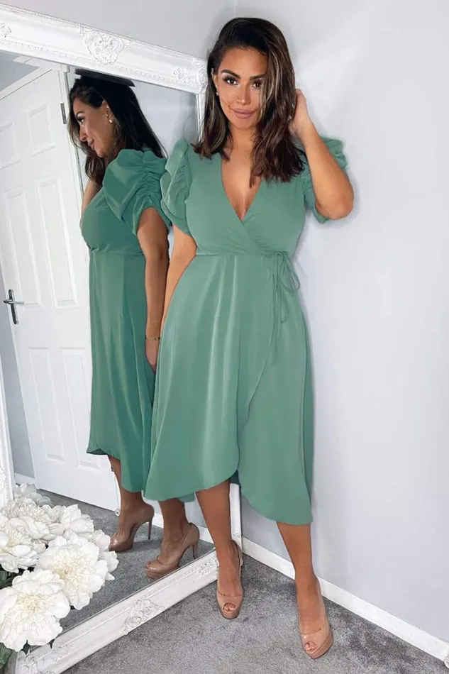 AX Paris Dresses Duck Egg Wrap Over Tie Midi Dress