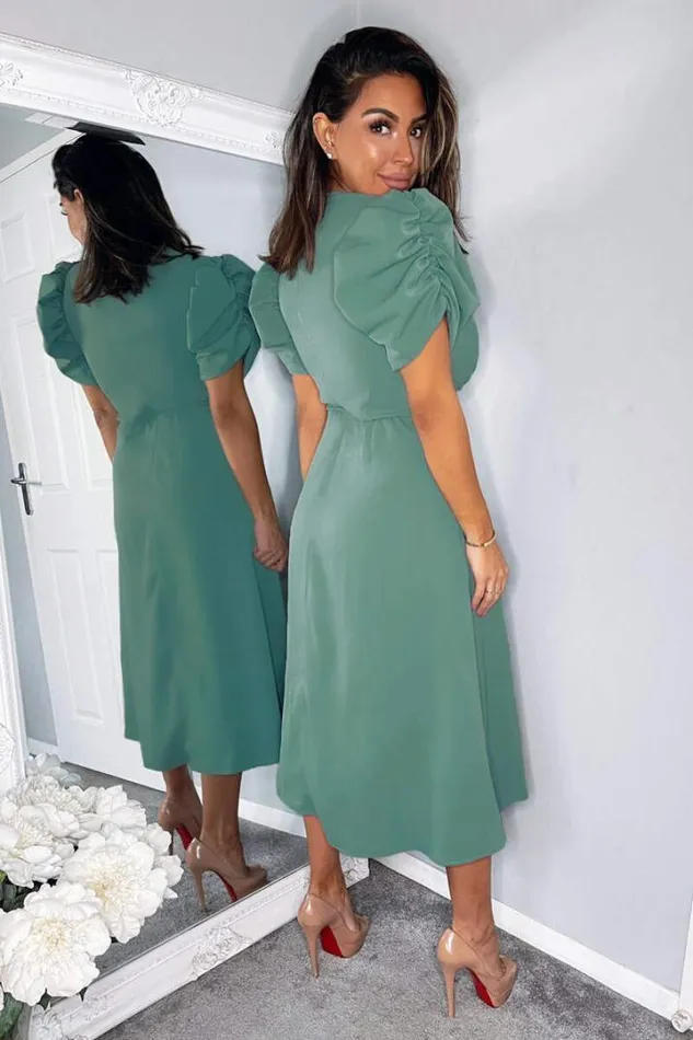 AX Paris Dresses Duck Egg Wrap Over Tie Midi Dress