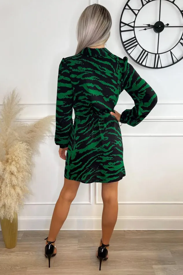 AX Paris Dresses Green Animal Print Button Front Shirt Dress