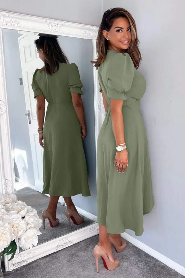 AX Paris Dresses Khaki Wrap Side Tie Midi Dress