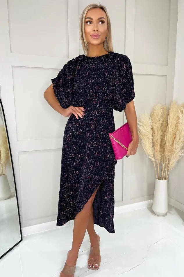 AX Paris Dresses Navy And Pink Printed Wrap Skirt Midi Dress