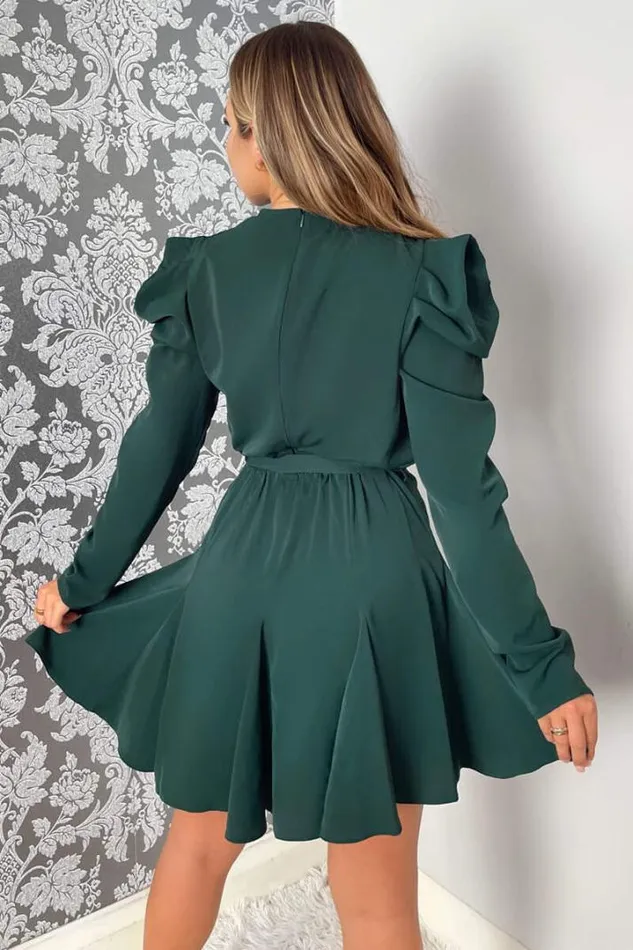 AX Paris Dresses Teal Long Sleeve Tie Waist Skater Dress