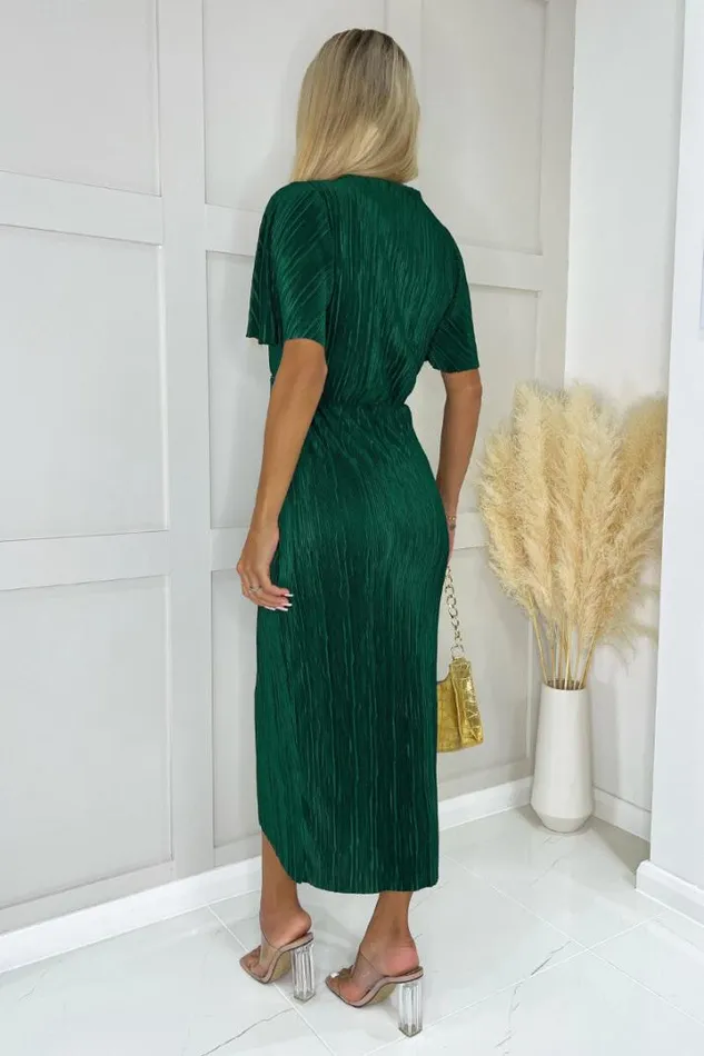 AX Paris Dresses Teal Short Sleeve Plisse Wrap Midi Dress