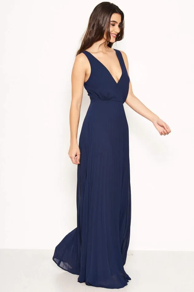 AX Paris Evening Dresses Navy Pleated Maxi Dress With Lace Straps