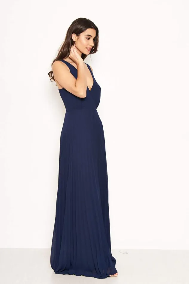 AX Paris Evening Dresses Navy Pleated Maxi Dress With Lace Straps