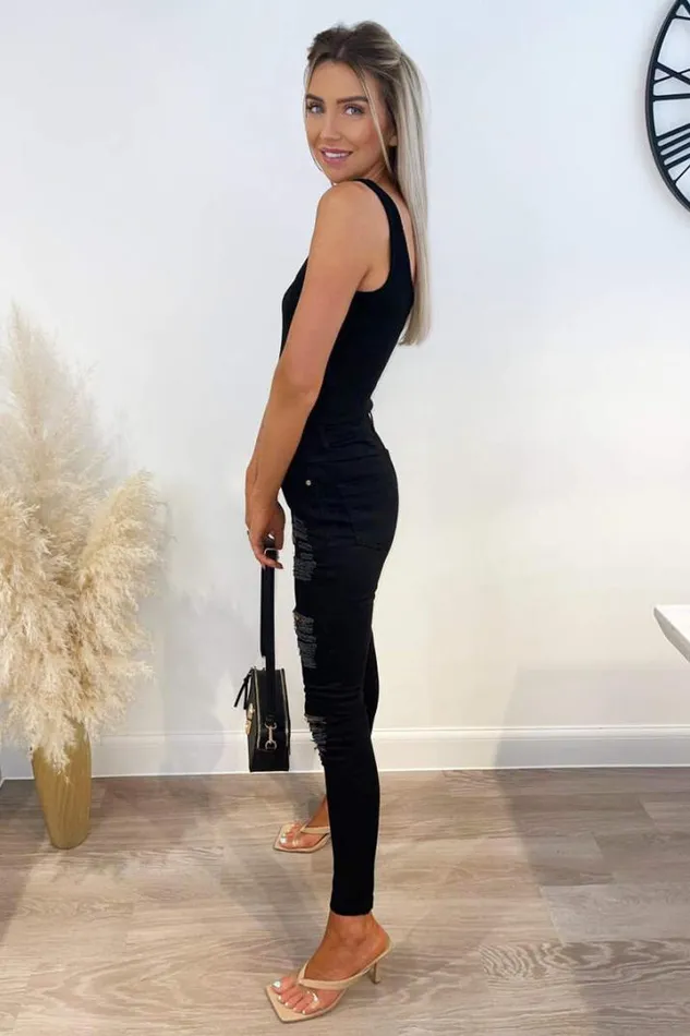 AX Paris Jeans Black Ripped Skinny Fit Jeans