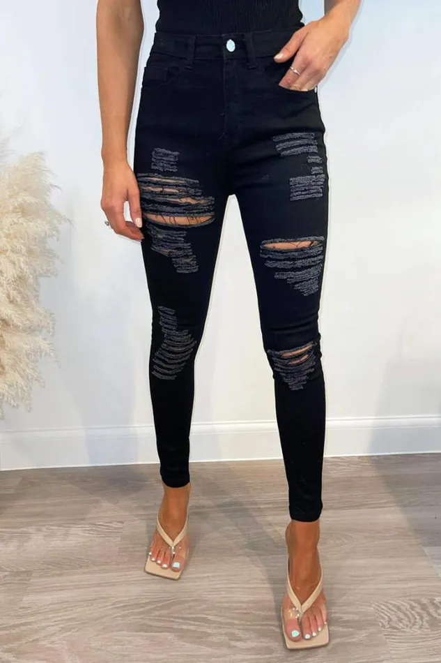 AX Paris Jeans Black Ripped Skinny Fit Jeans