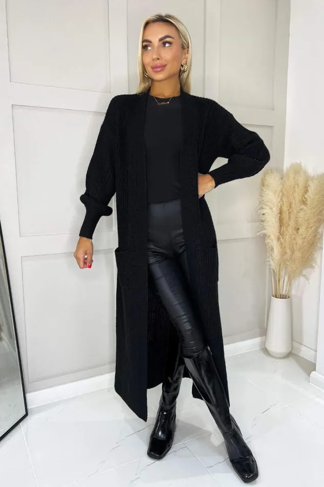 AX Paris Knitwear Black Maxi Knitted Cardigan