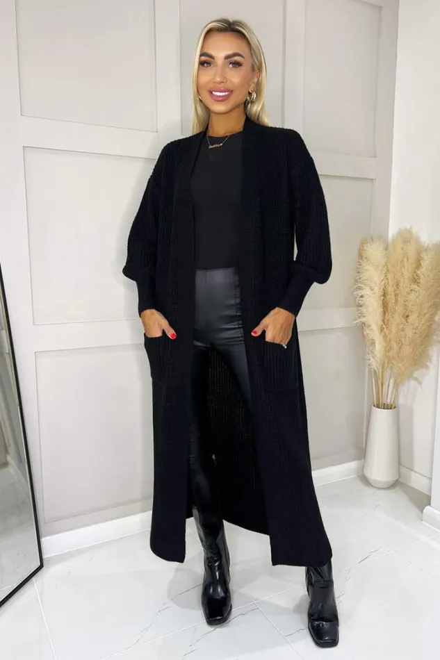 AX Paris Knitwear Black Maxi Knitted Cardigan