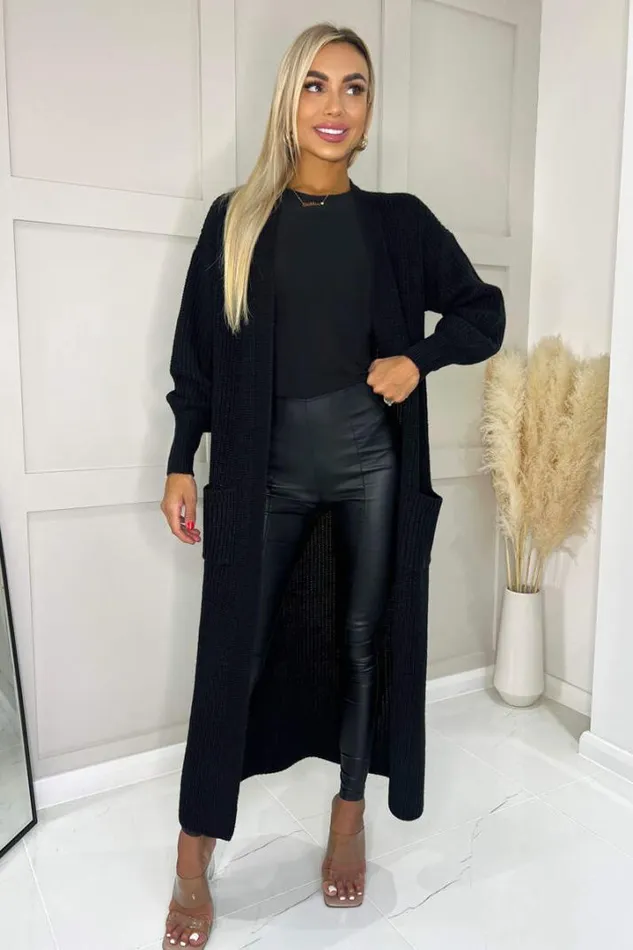 AX Paris Knitwear Black Maxi Knitted Cardigan