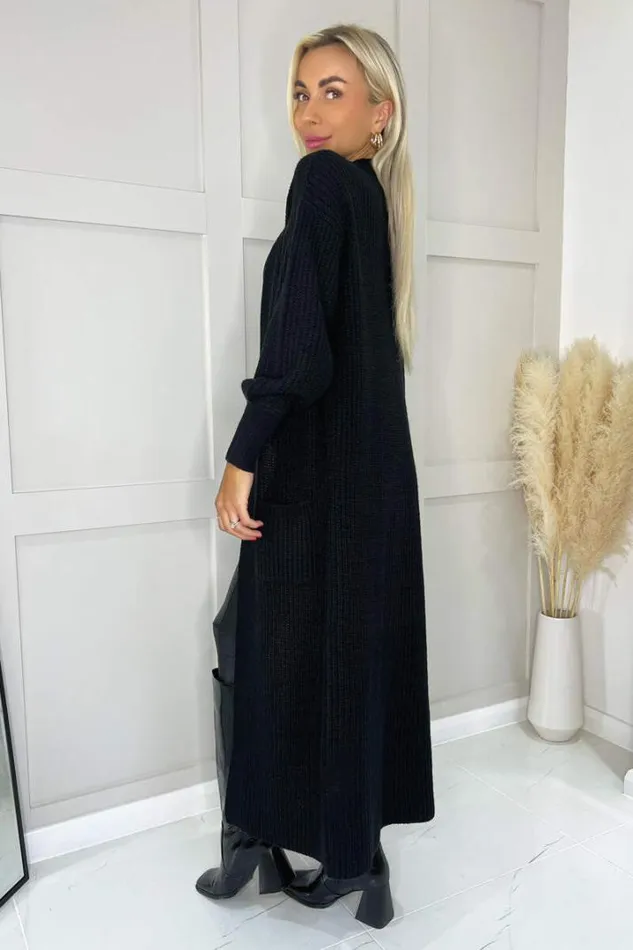 AX Paris Knitwear Black Maxi Knitted Cardigan