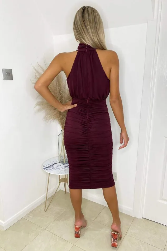 AX Paris Midi Dresses Plum Ruched Halter Neck Midi Dress