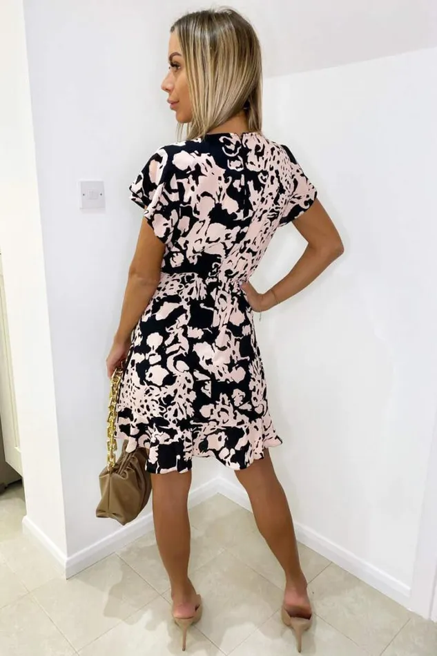 AX Paris Party Dresses Black Nude Abstract Print Wrap Over Dress